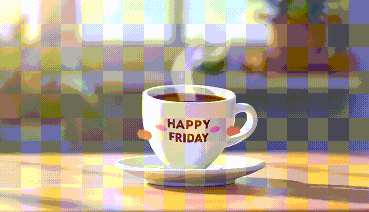 Animated happy friday text with a cute coffee cup 1cd7 455b