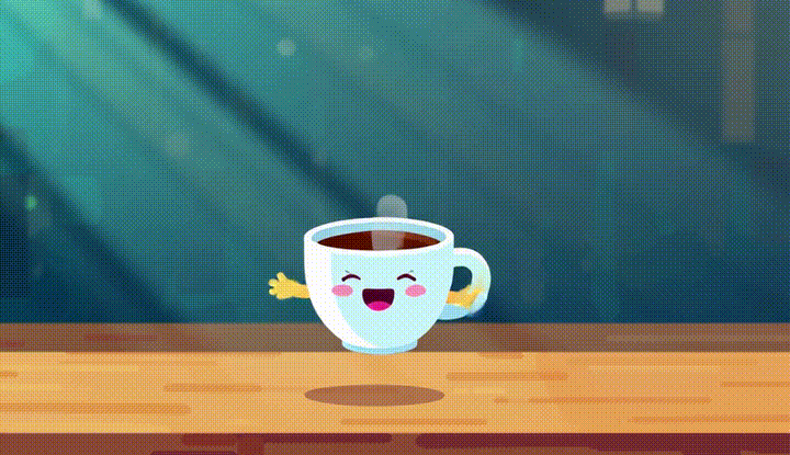Cute coffee cup joyfully jumping text happy friday 47e9